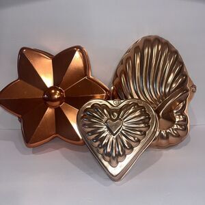 Aluminum Cake Molds‎ Vintage Jello Copper Tone Heart Star Conch Shell Set 3